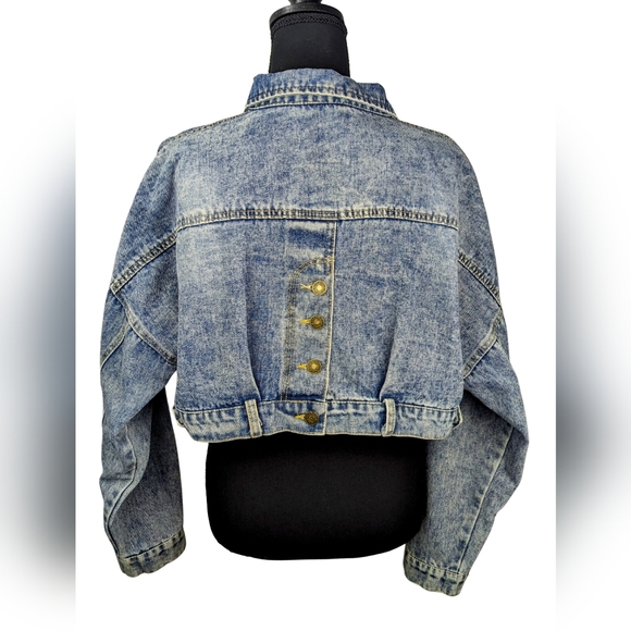 Vintage Reversible Cropped Denim Jacket with Back Button Detail Size L - Picture 2 of 7